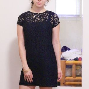 LOFT | Navy & Black Lace Shift Dress | Size: 4P